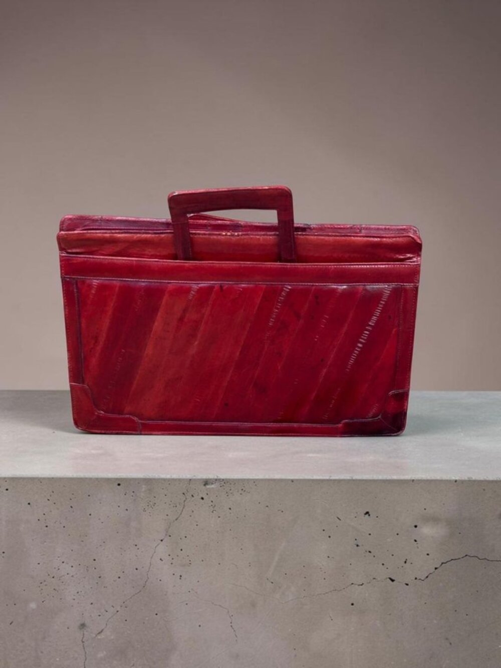 Burgundy Red Eel Skin Briefcase With Handles Made in Korea